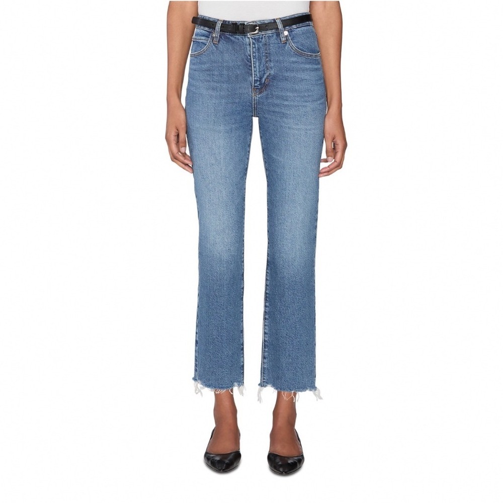 FRAME The Ruler Crop Jeans Stash Destructed Fray High Rise‎ Straight Blue 31 NEW